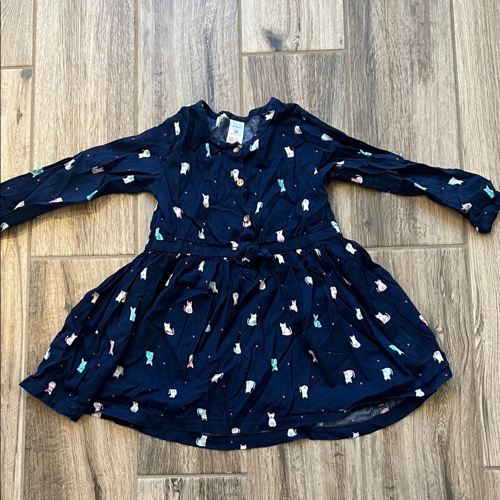 Carter’s Navy Blue Kids Dress with Cute Cat  Print